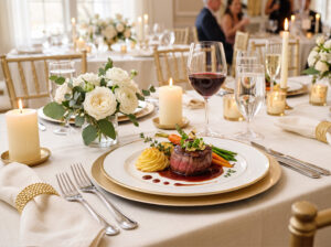 Wedding catering vendor at the Rochester Wedding Expo offering custom menus and catering services for weddings and events